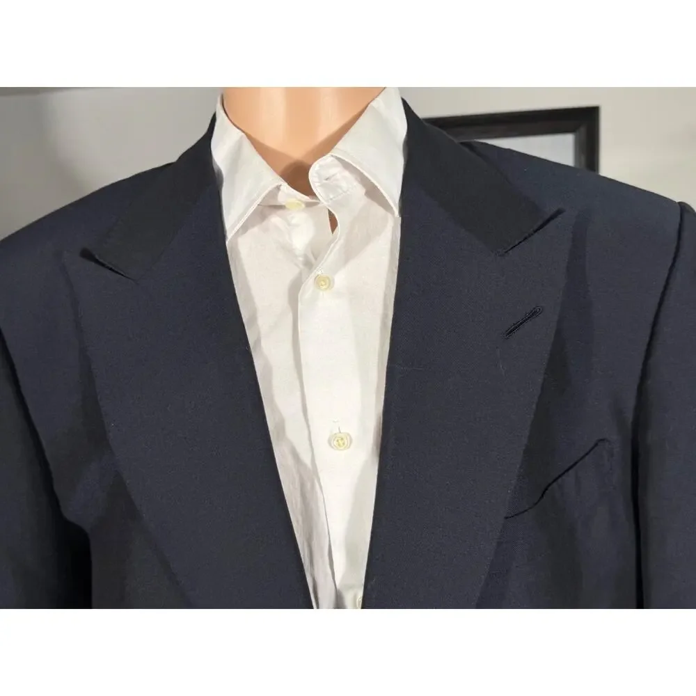 Tom Ford Navy Cashmere Mohair Peak Lapel 2 Piece Suit 56LEU 46L US 37x33 Trouser
